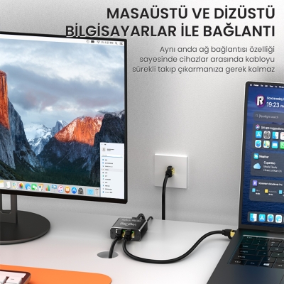 VegGieg 1 Giriş 2 Çıkış RJ45 Gigabit Ethernet Çoklayıcı Splitter Adaptör - 6