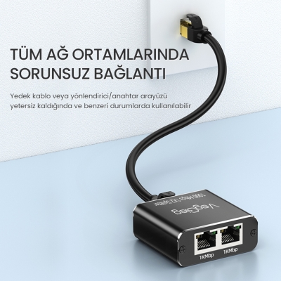 VegGieg 1 Giriş 2 Çıkış RJ45 Gigabit Ethernet Çoklayıcı Splitter Adaptör - 4