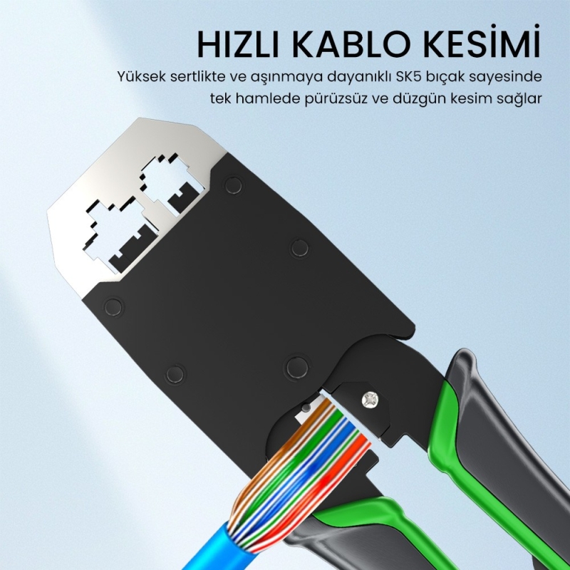 VegGieg RJ45 RJ11 RJ12 Jack Çakma Pensesi 6P/8P Ağ ve Telefon Kablosu Jak Kesme Soyma Sıkma Aleti - 5