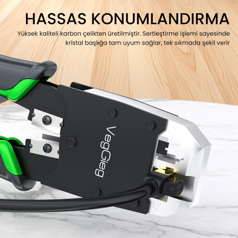 VegGieg RJ45 RJ11 RJ12 Jack Çakma Pensesi 6P/8P Ağ ve Telefon Kablosu Jak Kesme Soyma Sıkma Aleti - 6