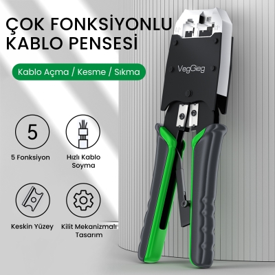 VegGieg RJ45 RJ11 RJ12 Jack Çakma Pensesi 6P/8P Ağ ve Telefon Kablosu Jak Kesme Soyma Sıkma Aleti - 2