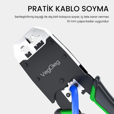 VegGieg RJ45 RJ11 RJ12 Jack Çakma Pensesi 6P/8P Ağ ve Telefon Kablosu Jak Kesme Soyma Sıkma Aleti - 3