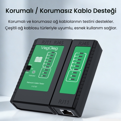 VegGieg RJ45 RJ11 Uyumlu CAT6 CAT7 CAT8 Poe Destekli Network Ethernet Kablo Test Cihazı - 2