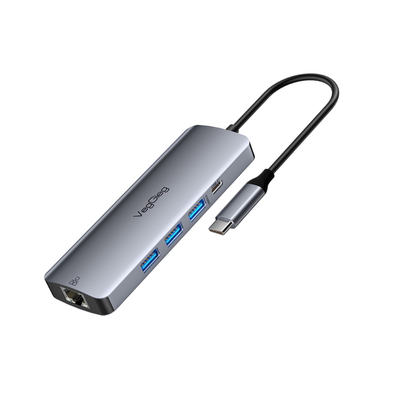 VegGieg Type-C to HDMI VGA Ethernet AUX 1*USB 3.0 2*USB PD100W TF SD Kart Okuyucu Çoklayıcı Dönüştürücü - 1
