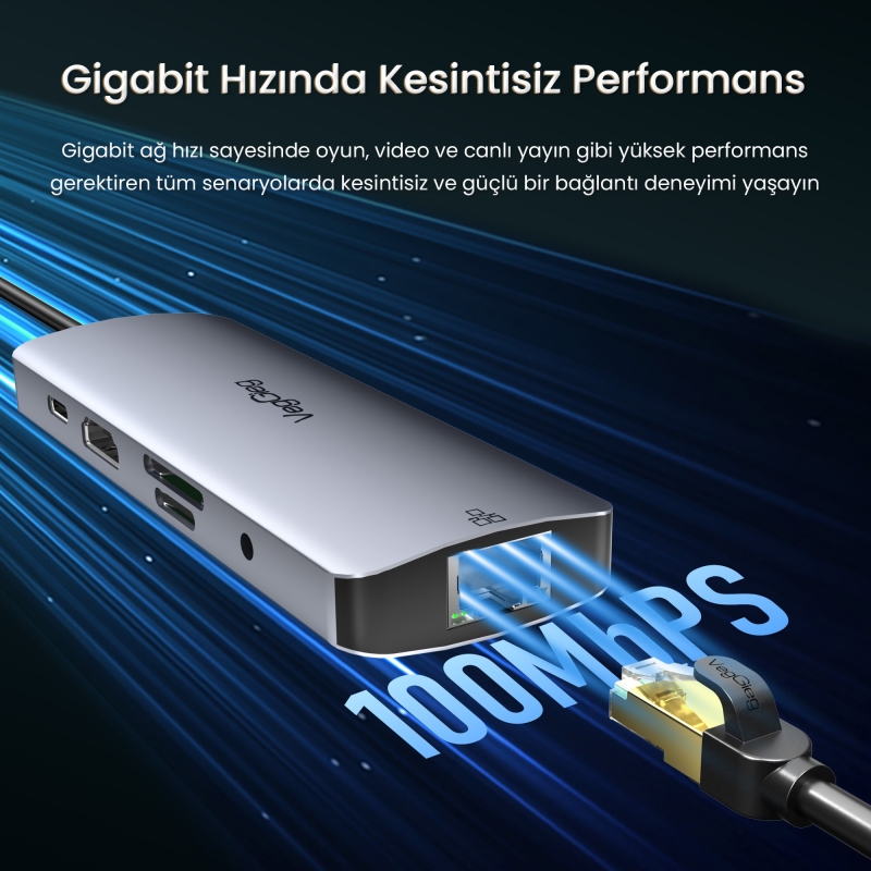 VegGieg Type-C to HDMI VGA Ethernet AUX 1*USB 3.0 2*USB PD100W TF SD Kart Okuyucu Çoklayıcı Dönüştürücü - 2
