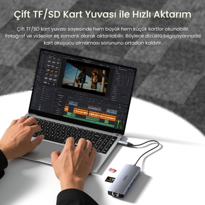 VegGieg Type-C to HDMI VGA Ethernet AUX 1*USB 3.0 2*USB PD100W TF SD Kart Okuyucu Çoklayıcı Dönüştürücü - 3