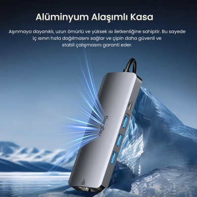VegGieg Type-C to HDMI VGA Ethernet AUX 1*USB 3.0 2*USB PD100W TF SD Kart Okuyucu Çoklayıcı Dönüştürücü - 6