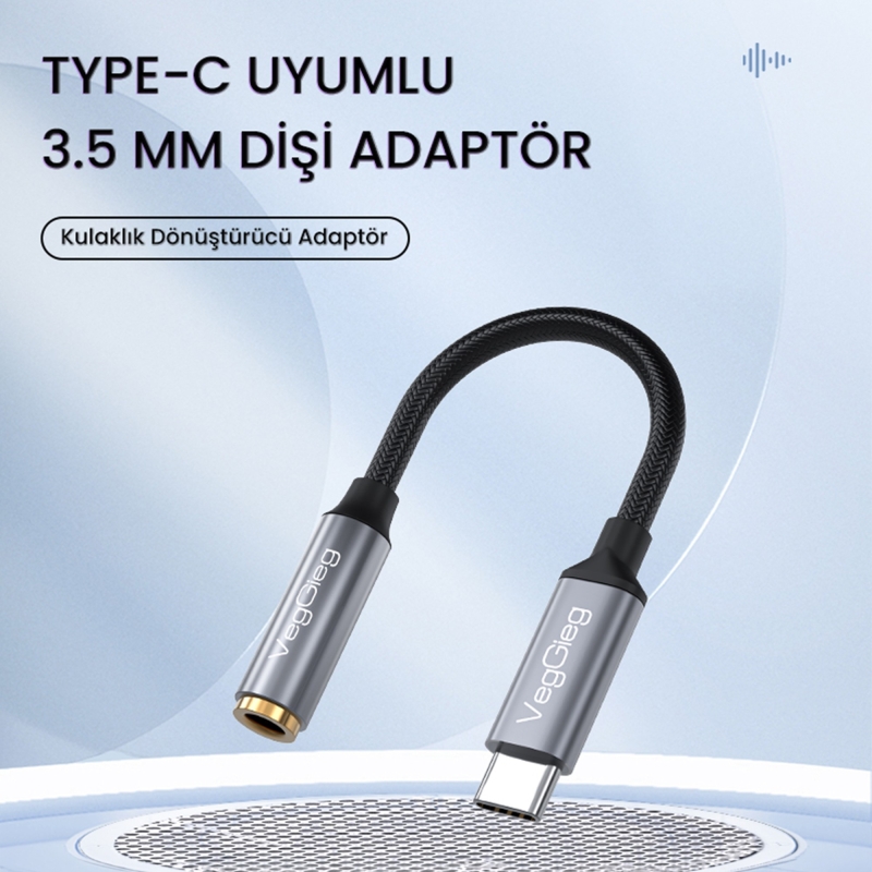 VegGieg Type-C to 3.5mm Kulaklık Dönüştürücü Çevirici Adaptör - 2