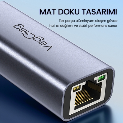 VegGieg Type-C 1000Mbps Gigabit Ethernet Adaptörü PC Mac Konsol Tv Box Uyumlu - 3