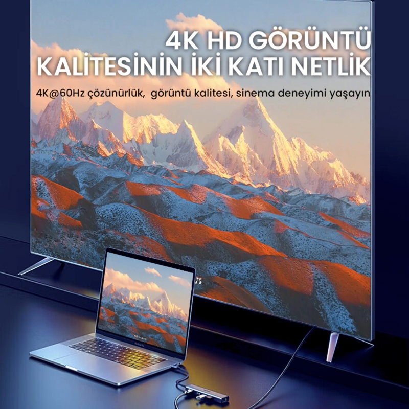 VegGieg Type-C PD100W 5 Portlu 4K 30Hz HDMI 100Mbps Ethernet USB 2.0 + USB 3.0 Çoklayıcı Hub - 4