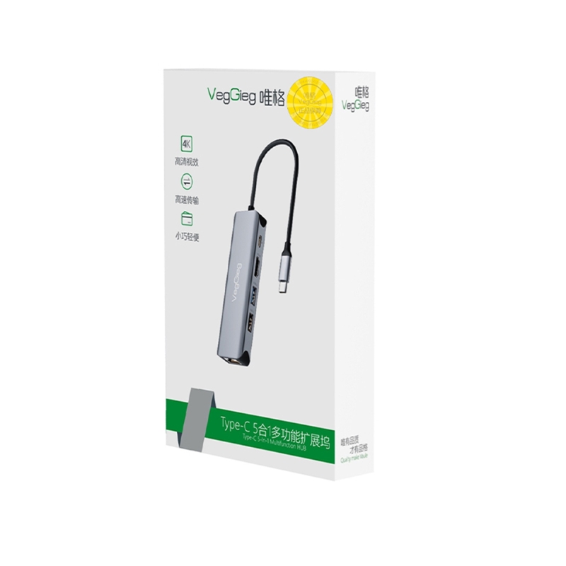 VegGieg Type-C PD100W 5 Portlu 4K 30Hz HDMI 100Mbps Ethernet USB 2.0 + USB 3.0 Çoklayıcı Hub - 9