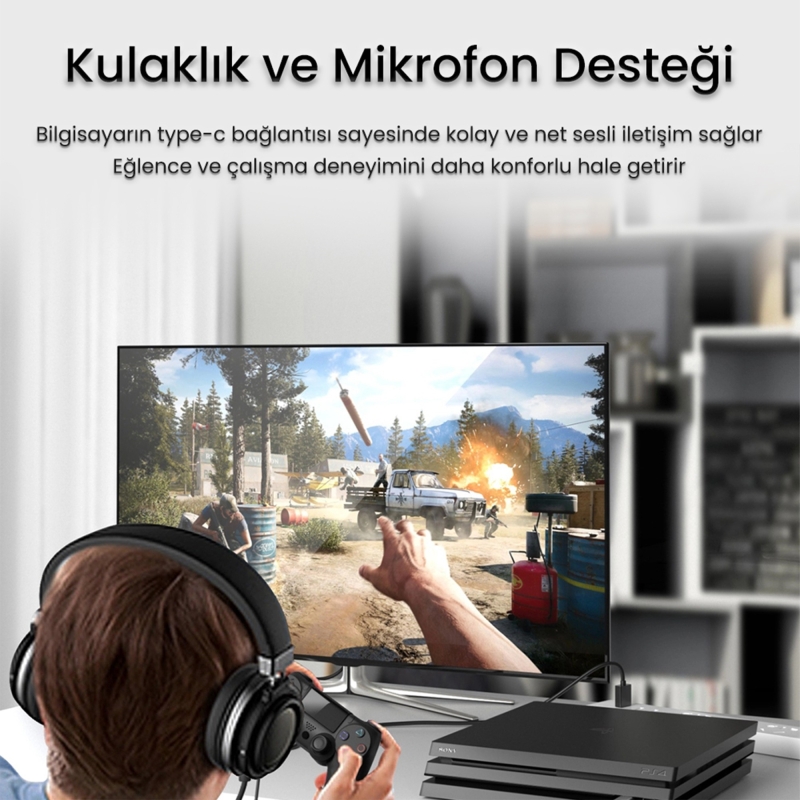 VegGieg Type-C to 3.5mm Aux ve Mikrofon Dönüştürücü Adaptör DAC Chip HiFi Ses Kartı - 2