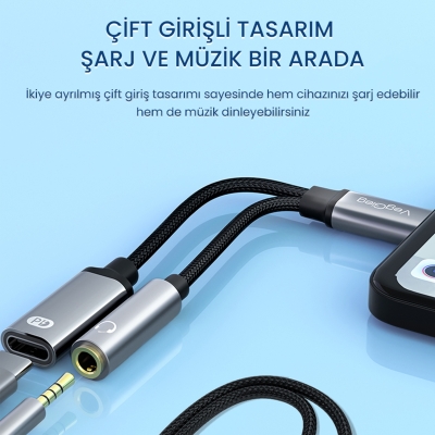 VegGieg Type-C to 3.5mm Kulaklık ve Type-C Şarj Dönüştürücü Adaptör - 2