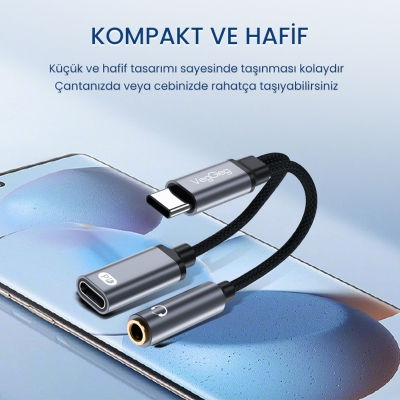 VegGieg Type-C to 3.5mm Kulaklık ve Type-C Şarj Dönüştürücü Adaptör - 7