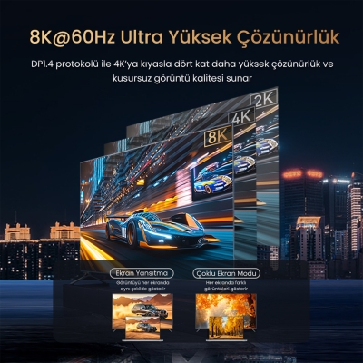 VegGieg Type-C to DP Kablo 8K 60Hz 4K 240Hz HDR ARC 48Gbps Örgülü Çift Yönlü Görüntü Kablosu 1 Metre - 3