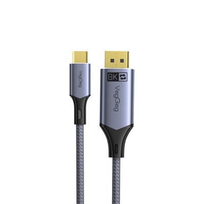 VegGieg Type-C to DP Kablo 8K 60Hz 4K 240Hz HDR ARC 48Gbps Örgülü Çift Yönlü Görüntü Kablosu 1 Metre - 8