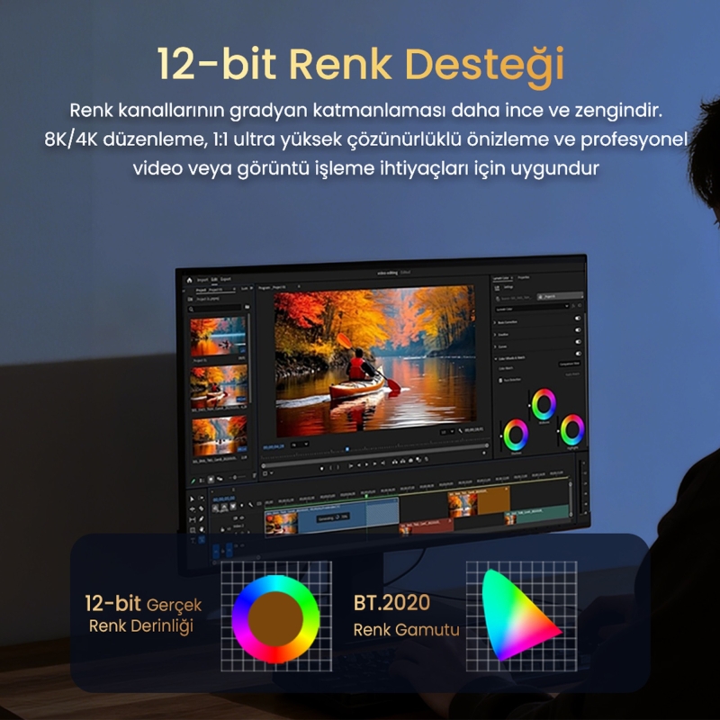 VegGieg Type-C to DP Kablo 8K 60Hz 4K 240Hz HDR ARC 48Gbps Örgülü Çift Yönlü Görüntü Kablosu 2 Metre - 7