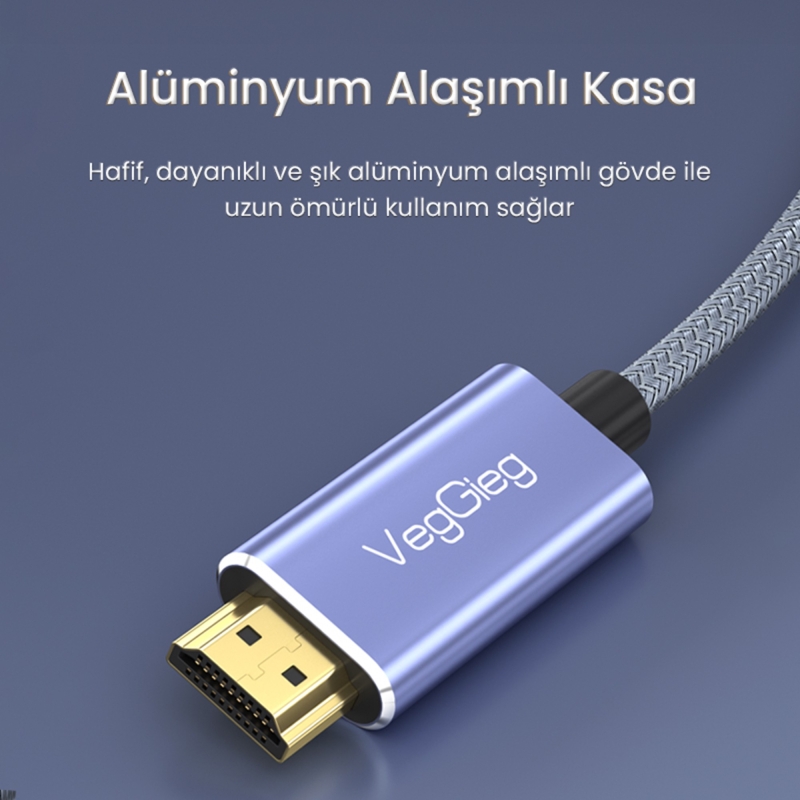 VegGieg 4K/60Hz Type-C 3.1 to HDMI 2.0 Dönüştürücü Kablo 2 Metre - 7