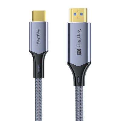 VegGieg Type-C to HDMI Kablo 8K 60Hz 4K 240Hz HDR 3D 48Gbps Örgülü USB-C to HDMI Kablo 2 Metre - VegGieg