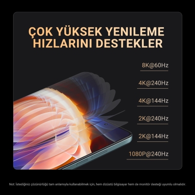 Veggieg Type-C to HDMI Kablo 8K 60Hz 4K 240Hz HDR 3D 48Gbps Örgülü USB-C to HDMI Kablo 2 Metre - 3