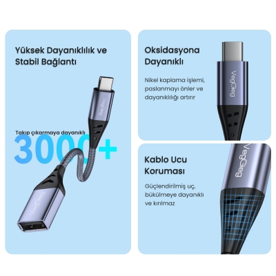 VegGieg Type-C to USB 2.0 OTG Çevirici Dönüştürücü Adaptör - 5