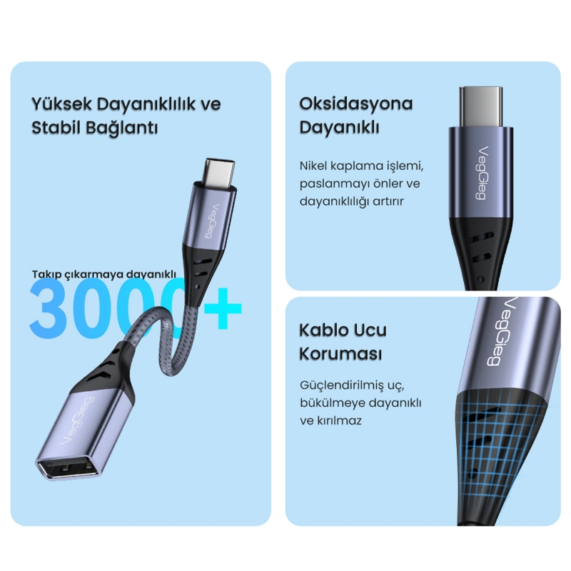VegGieg Type-C to USB 2.0 OTG Çevirici Dönüştürücü Adaptör - 5