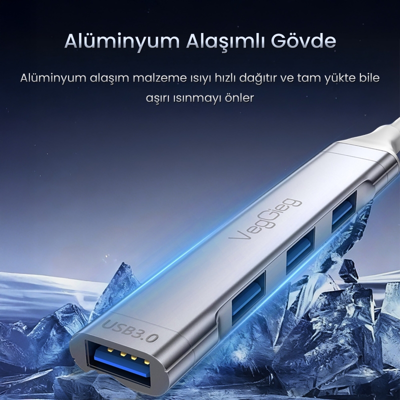 VegGieg Type-C to USB 3.0 4 Port 3*USB 2.0 ve 1*USB 3.0 Çoklayıcı Hub - 4