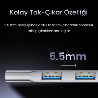 VegGieg Type-C to USB 3.0 4 Port 3*USB 2.0 ve 1*USB 3.0 Çoklayıcı Hub - 6