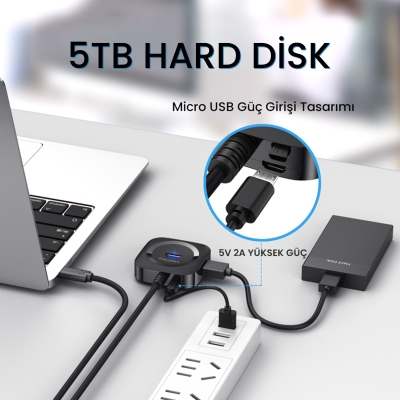 VegGieg 4 Portlu Type-C to USB 2.0 Çoklayıcı Hub - 3
