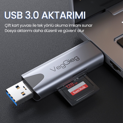 VegGieg Type-C ve USB 3.0 SD-MicroSD TF Kart Okuyucu - 5