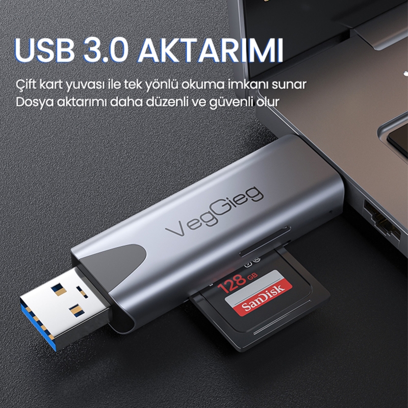 VegGieg Type-C ve USB 3.0 SD-MicroSD TF Kart Okuyucu - 5