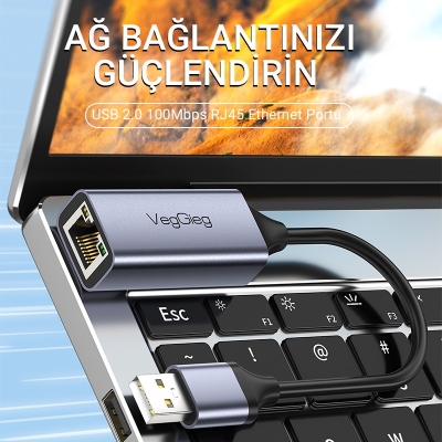 Veggieg USB 2.0 100Mbps Rj45 Lan Ethernet İnternet Çevirici Dönüştürücü - 3