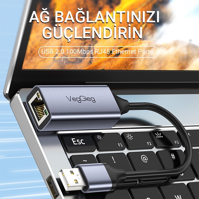Veggieg USB 2.0 100Mbps Rj45 Lan Ethernet İnternet Çevirici Dönüştürücü - 3
