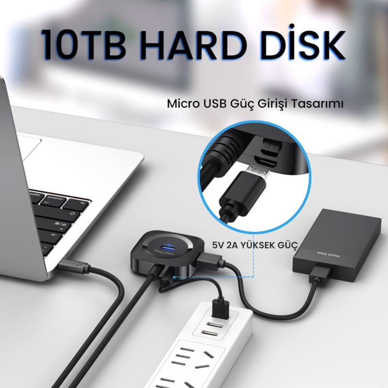 VegGieg 4 Portlu USB 2.0 Çoklayıcı Hub Beyaz - 3