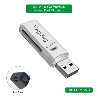 VegGieg USB 2.0 SD ve Micro SD Hafıza Kart Okuyucu Beyaz - 3