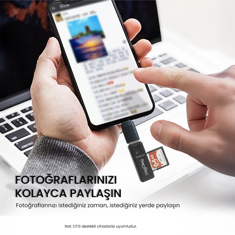VegGieg USB 2.0 SD ve Micro SD Hafıza Kart Okuyucu Beyaz - 5