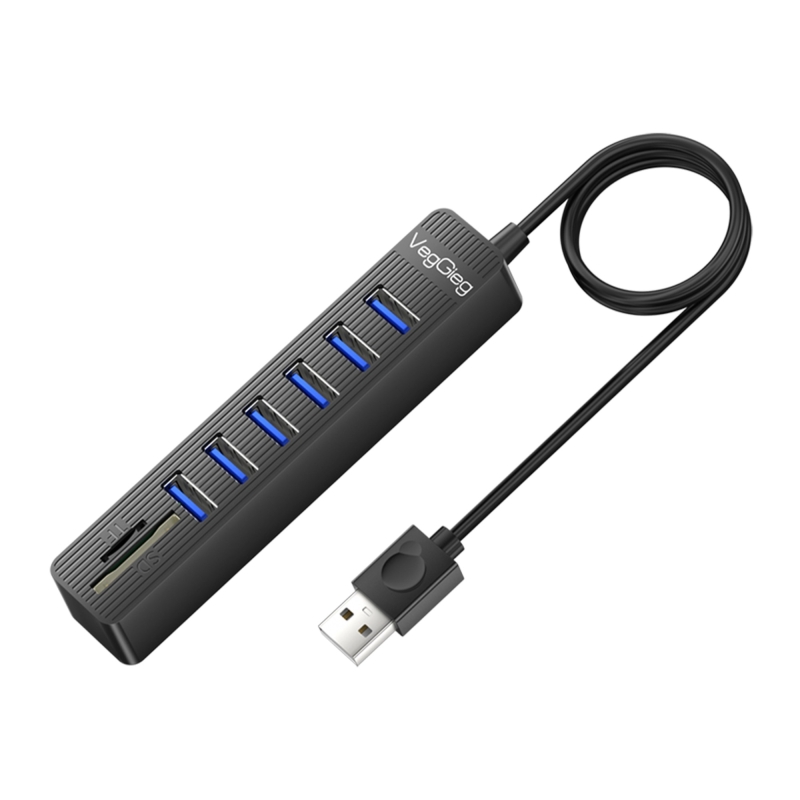VegGieg USB 2.0 SD MicroSD Kart Okuyucu ve 6 Port USB Çoklayıcı Hub - 1