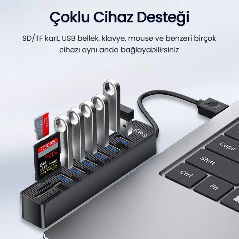 VegGieg USB 2.0 SD MicroSD Kart Okuyucu ve 6 Port USB Çoklayıcı Hub - 2