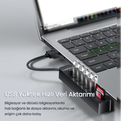 VegGieg USB 2.0 SD MicroSD Kart Okuyucu ve 6 Port USB Çoklayıcı Hub - 4