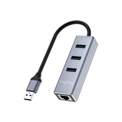 VegGieg USB 2.0 to 100Mbps Ethernet Çevirici ve 3 Portlu USB Hub Çoklayıcı - VegGieg