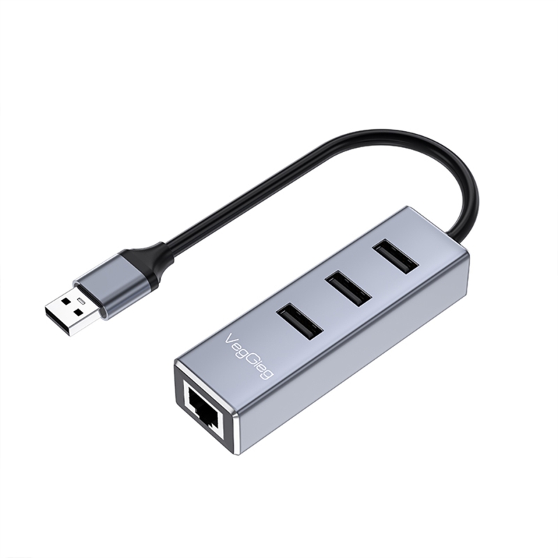 Veggieg USB 2.0 to 100Mbps Ethernet Çevirici ve 3 Portlu USB Hub Çoklayıcı - 1