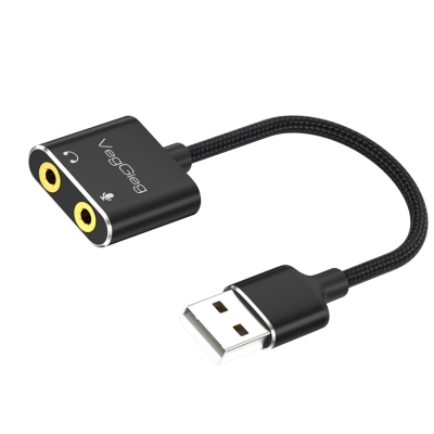 VegGieg USB Ses Kartı 3.5mm Kulaklık ve Mikrofon Girişli Siyah - VegGieg