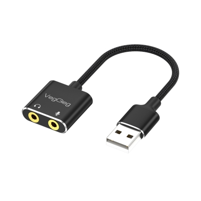 VegGieg USB Ses Kartı 3.5mm Kulaklık ve Mikrofon Girişli Siyah - VegGieg