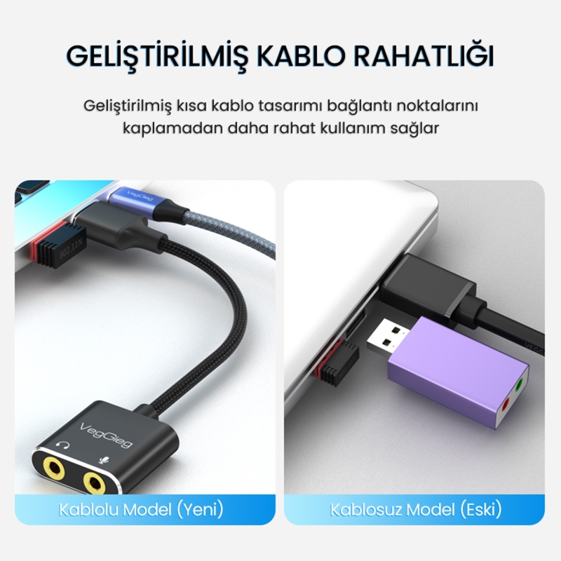 VegGieg USB Ses Kartı 3.5mm Kulaklık ve Mikrofon Girişli Siyah - 5