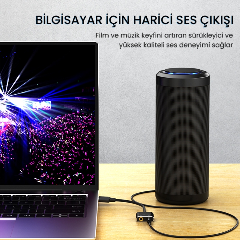 VegGieg USB Ses Kartı 3.5mm Kulaklık ve Mikrofon Girişli Siyah - 3