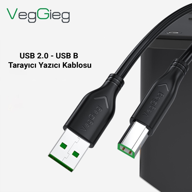VegGieg USB B Printer Tarayıcı Yazıcı Data Kablosu 5 Metre - 3