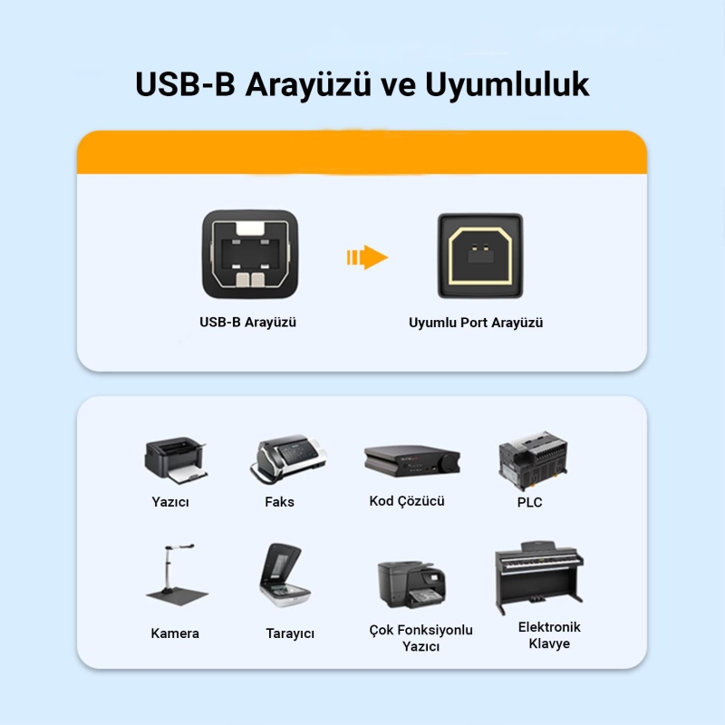VegGieg USB B Printer Tarayıcı Yazıcı Data Kablosu 5 Metre - 5