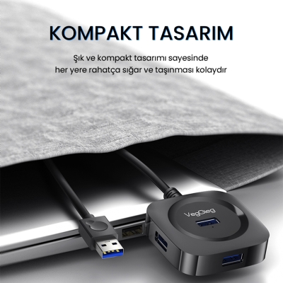 VegGieg 4 Port USB 3.0 Çoklayıcı Hub Beyaz - 6