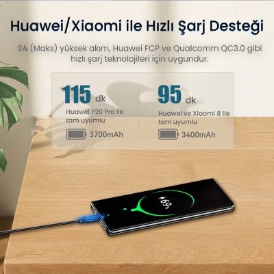 VegGieg USB 3.0 to Type-C 60W 10Gbps Data ve Şarj Kablosu 1 Metre - 6