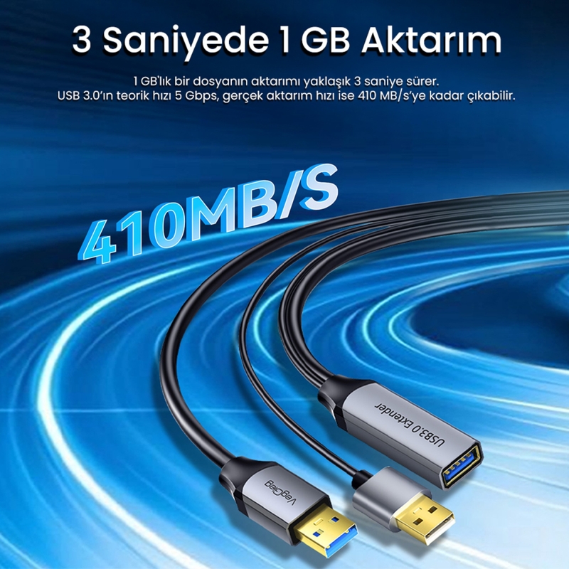 VegGieg USB 3.0 Uzatma Kablosu Sinyal Güçlendirici Extender Destekli USB-A Uzatıcı Kablo 25 Metre - 4